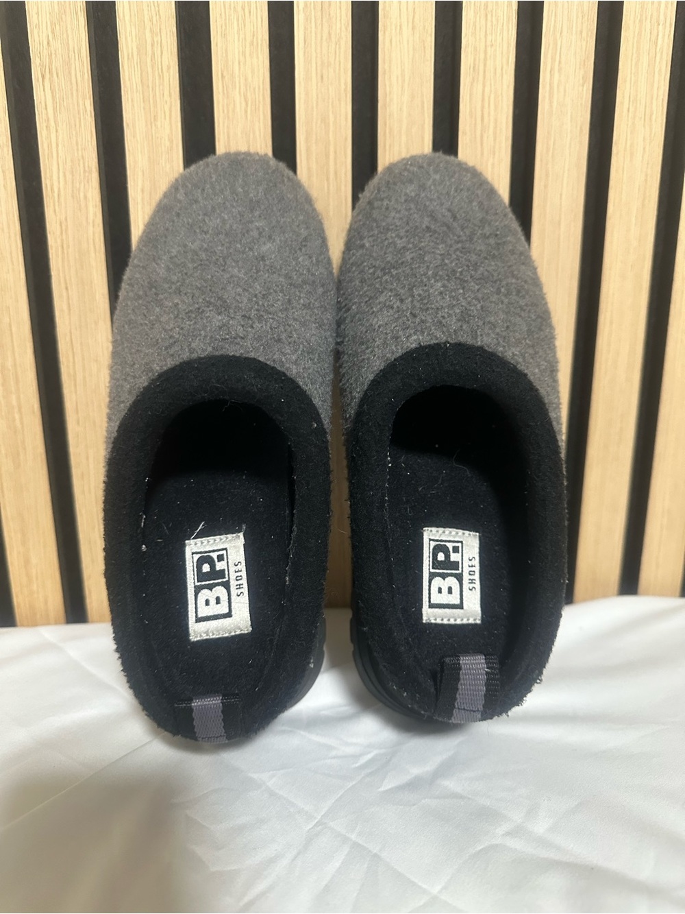 bp Gray Wool Slip-On Clogs with Black Trim - Picture 1 of 4
